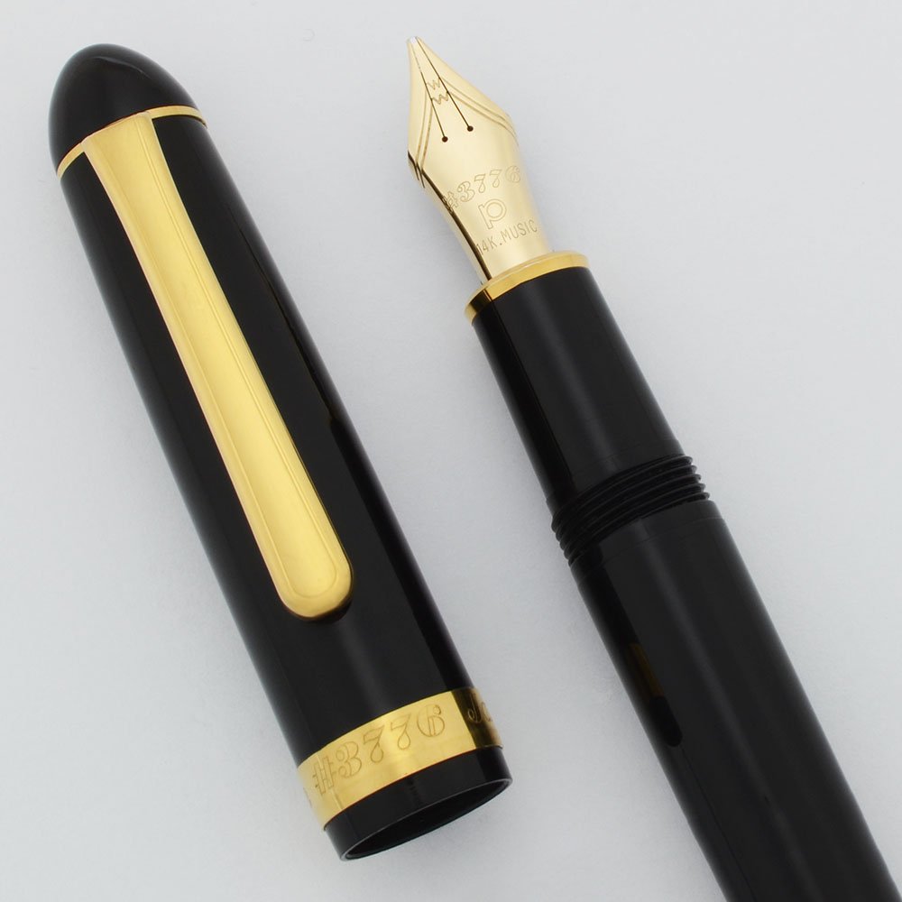 Platinum 3776 Fountain Pen - Black w Gold Plated Trim, 14k Music